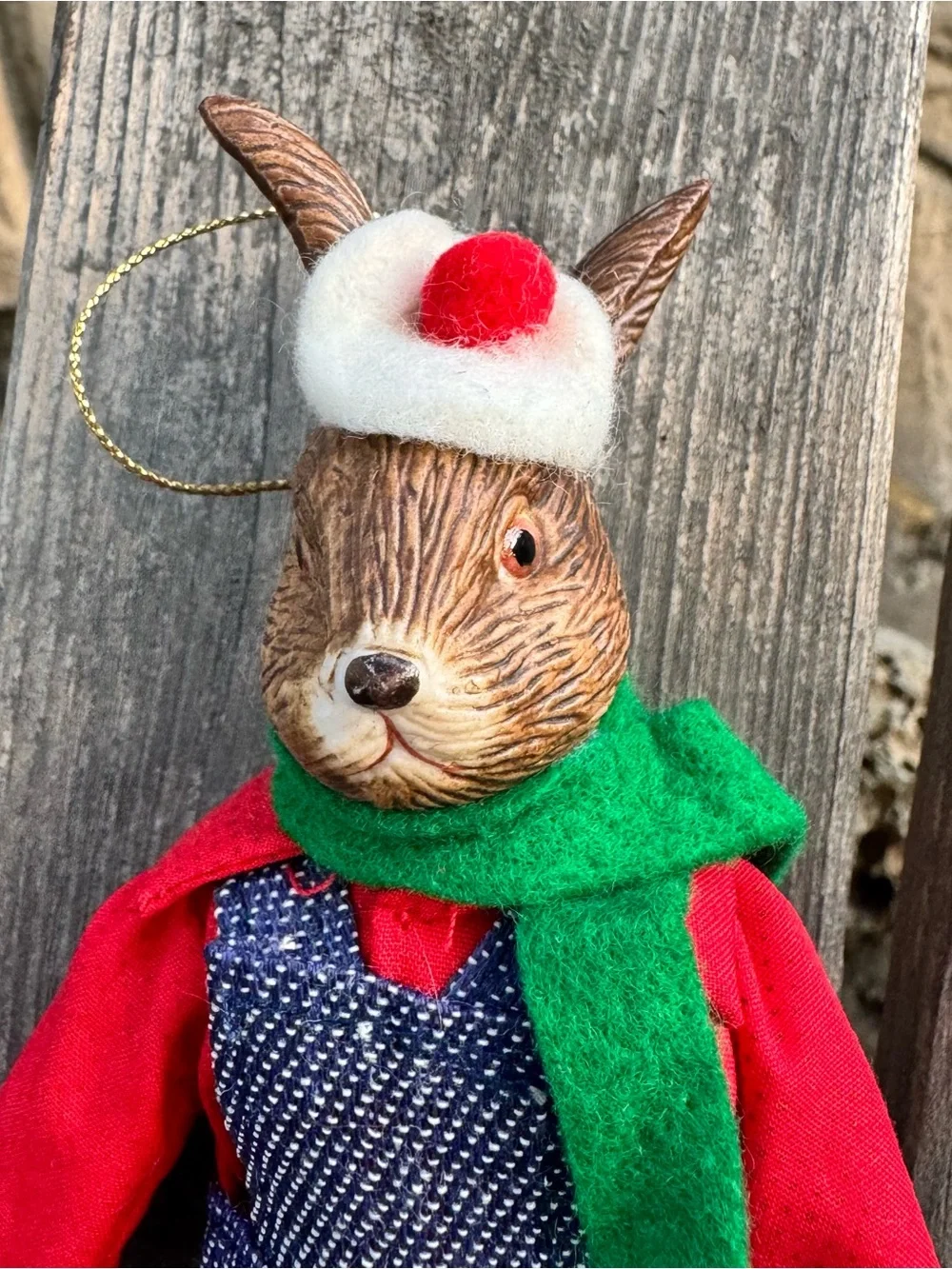 Vintage Silvestri Porcelain Bisque Bunny Rabbit Christmas Ornament
